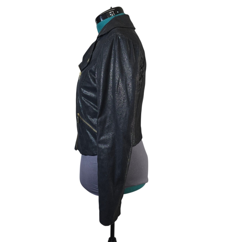 Rock & Republic Black Faux Leather Shiny Motorcycle Jacket Men's Large - Picture 3 of 10